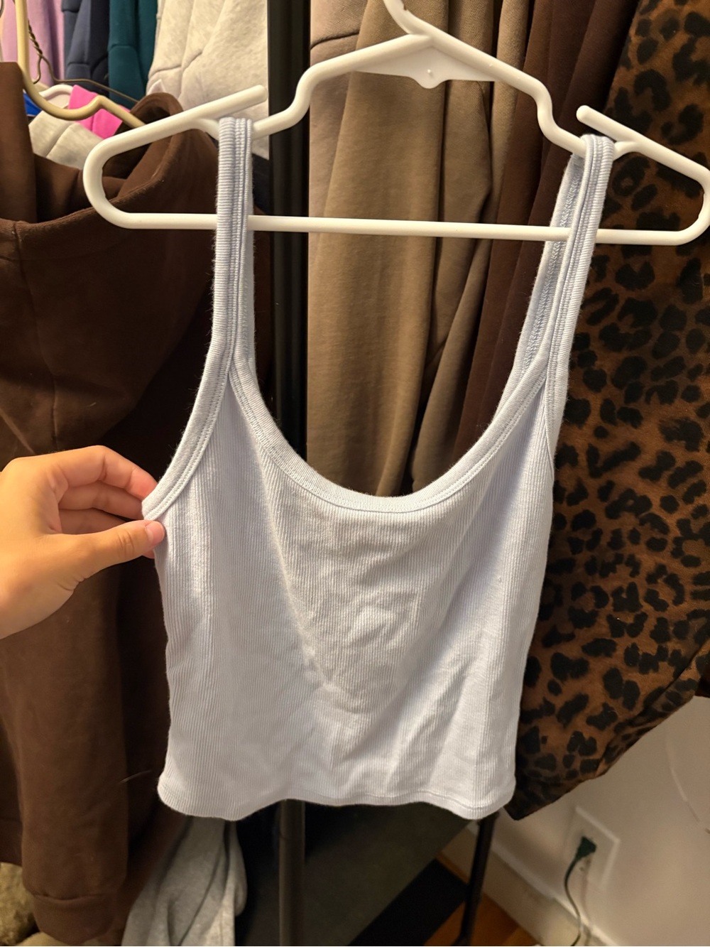 Garage Light Blue Ribbed Scoop Crop Tank